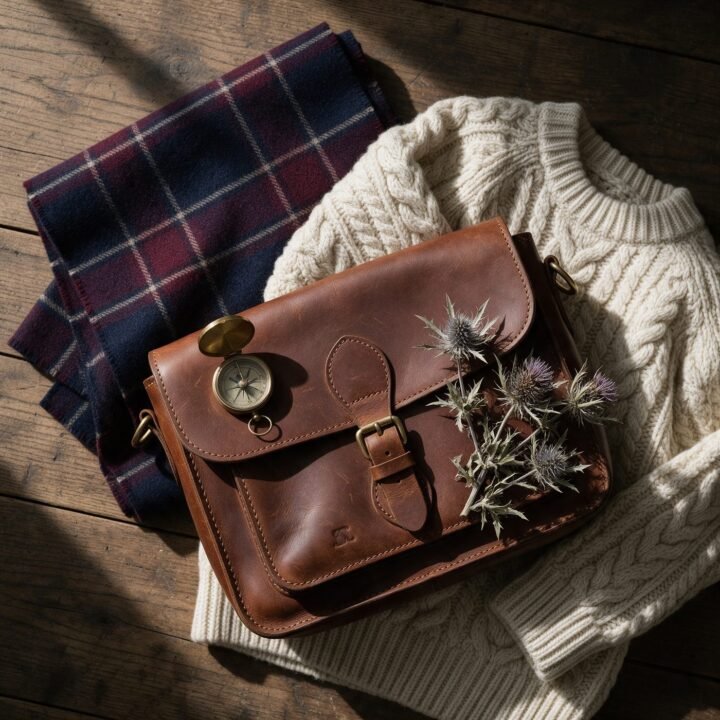 Tartan knitwear flat lay